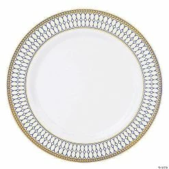 New ⭐ Kaya Collection 10.25" White with Blue and Gold Chord Rim Plastic Dinner Plates (120 Plates) 😍