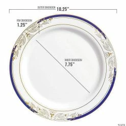 Best Sale 👏 Kaya Collection 10.25" White with Blue and Gold Harmony Rim Plastic Dinner Plates (120 Plates) 🤩 -Party Tableware Shop kaya collection 10 25 white with blue and gold harmony rim plastic dinner plates 120 plates14144731 a02