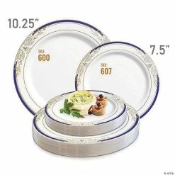 Best Sale 👏 Kaya Collection 10.25" White with Blue and Gold Harmony Rim Plastic Dinner Plates (120 Plates) 🤩 -Party Tableware Shop kaya collection 10 25 white with blue and gold harmony rim plastic dinner plates 120 plates14144731 a03