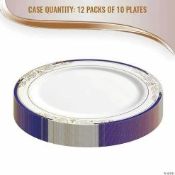 Best Sale 👏 Kaya Collection 10.25" White with Blue and Gold Harmony Rim Plastic Dinner Plates (120 Plates) 🤩 -Party Tableware Shop kaya collection 10 25 white with blue and gold harmony rim plastic dinner plates 120 plates14144731 a05