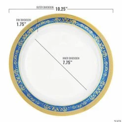 Outlet 🤩 Kaya Collection 10.25" White with Blue and Gold Royal Rim Plastic Dinner Plates (120 Plates) 👍 -Party Tableware Shop kaya collection 10 25 white with blue and gold royal rim plastic dinner plates 120 plates14144744 a02
