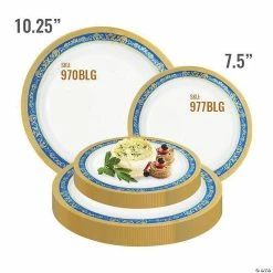 Outlet 🤩 Kaya Collection 10.25" White with Blue and Gold Royal Rim Plastic Dinner Plates (120 Plates) 👍 -Party Tableware Shop kaya collection 10 25 white with blue and gold royal rim plastic dinner plates 120 plates14144744 a03
