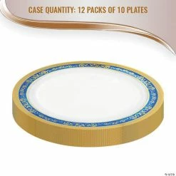 Outlet 🤩 Kaya Collection 10.25" White with Blue and Gold Royal Rim Plastic Dinner Plates (120 Plates) 👍 -Party Tableware Shop kaya collection 10 25 white with blue and gold royal rim plastic dinner plates 120 plates14144744 a05