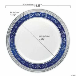 Coupon ❤️ Kaya Collection 10.25" White with Blue and Silver Royal Rim Plastic Dinner Plates (120 Plates) ❤️ -Party Tableware Shop kaya collection 10 25 white with blue and silver royal rim plastic dinner plates 120 plates14144748 a02