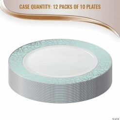 Coupon 🎁 Kaya Collection 10.25" White with Turquoise Blue and Silver Mosaic Rim Round Plastic Dinner Plates (120 Plates) 💯 -Party Tableware Shop kaya collection 10 25 white with turquoise blue and silver mosaic rim round plastic dinner plates 120 plates14144726 a05
