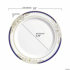 Best Pirce 🤩 Kaya Collection 7.5" White with Blue and Gold Harmony Rim Plastic Appetizer/Salad Plates (120 Plates) ⌛ -Party Tableware Shop kaya collection 7 5 white with blue and gold harmony rim plastic appetizer salad plates 120 plates14144678 a02