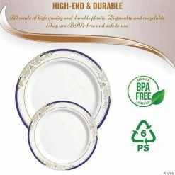 Best Pirce 🤩 Kaya Collection 7.5" White with Blue and Gold Harmony Rim Plastic Appetizer/Salad Plates (120 Plates) ⌛ -Party Tableware Shop kaya collection 7 5 white with blue and gold harmony rim plastic appetizer salad plates 120 plates14144678 a05