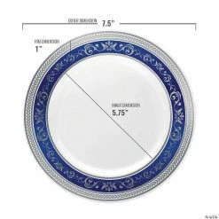 Promo ❤️ Kaya Collection 7.5" White with Blue and Silver Royal Rim Plastic Appetizer/Salad Plates (120 Plates) 🌟 -Party Tableware Shop kaya collection 7 5 white with blue and silver royal rim plastic appetizer salad plates 120 plates14144686 a02