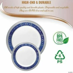 Promo ❤️ Kaya Collection 7.5" White with Blue and Silver Royal Rim Plastic Appetizer/Salad Plates (120 Plates) 🌟 -Party Tableware Shop kaya collection 7 5 white with blue and silver royal rim plastic appetizer salad plates 120 plates14144686 a05