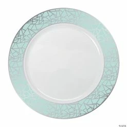 Promo 🎉 Kaya Collection 7.5" White with Turquoise Blue and Silver Mosaic Rim Round Plastic Appetizer/Salad Plates (120 Plates) 👍