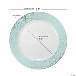 Promo 🎉 Kaya Collection 7.5" White with Turquoise Blue and Silver Mosaic Rim Round Plastic Appetizer/Salad Plates (120 Plates) 👍 -Party Tableware Shop kaya collection 7 5 white with turquoise blue and silver mosaic rim round plastic appetizer salad plates 120 plates14144671 a02