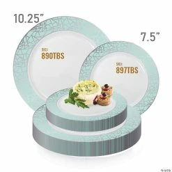 Promo 🎉 Kaya Collection 7.5" White with Turquoise Blue and Silver Mosaic Rim Round Plastic Appetizer/Salad Plates (120 Plates) 👍 -Party Tableware Shop kaya collection 7 5 white with turquoise blue and silver mosaic rim round plastic appetizer salad plates 120 plates14144671 a03