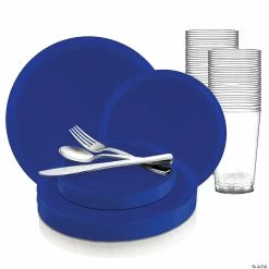 Budget π Light Blue Flat Round Disposable Plastic Dinnerware Value Set (60 Settings) βοΈ