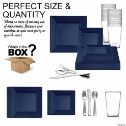 Promo ⭐ Midnight Blue Square Plastic Dinnerware Value Set (120 Settings) ⌛ -Party Tableware Shop midnight blue square plastic dinnerware value set 120 settings14274823 a03