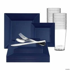 Best reviews of 😀 Midnight Blue Square Plastic Dinnerware Value Set (60 Settings) 😉