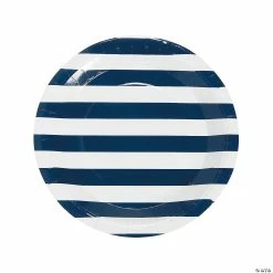 Discount ⭐ Navy Striped Paper Dinner Plates - 25 Ct. 👏