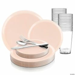 Best reviews of π Pink Flat Round Disposable Plastic Dinnerware Value Set (20 Settings) π