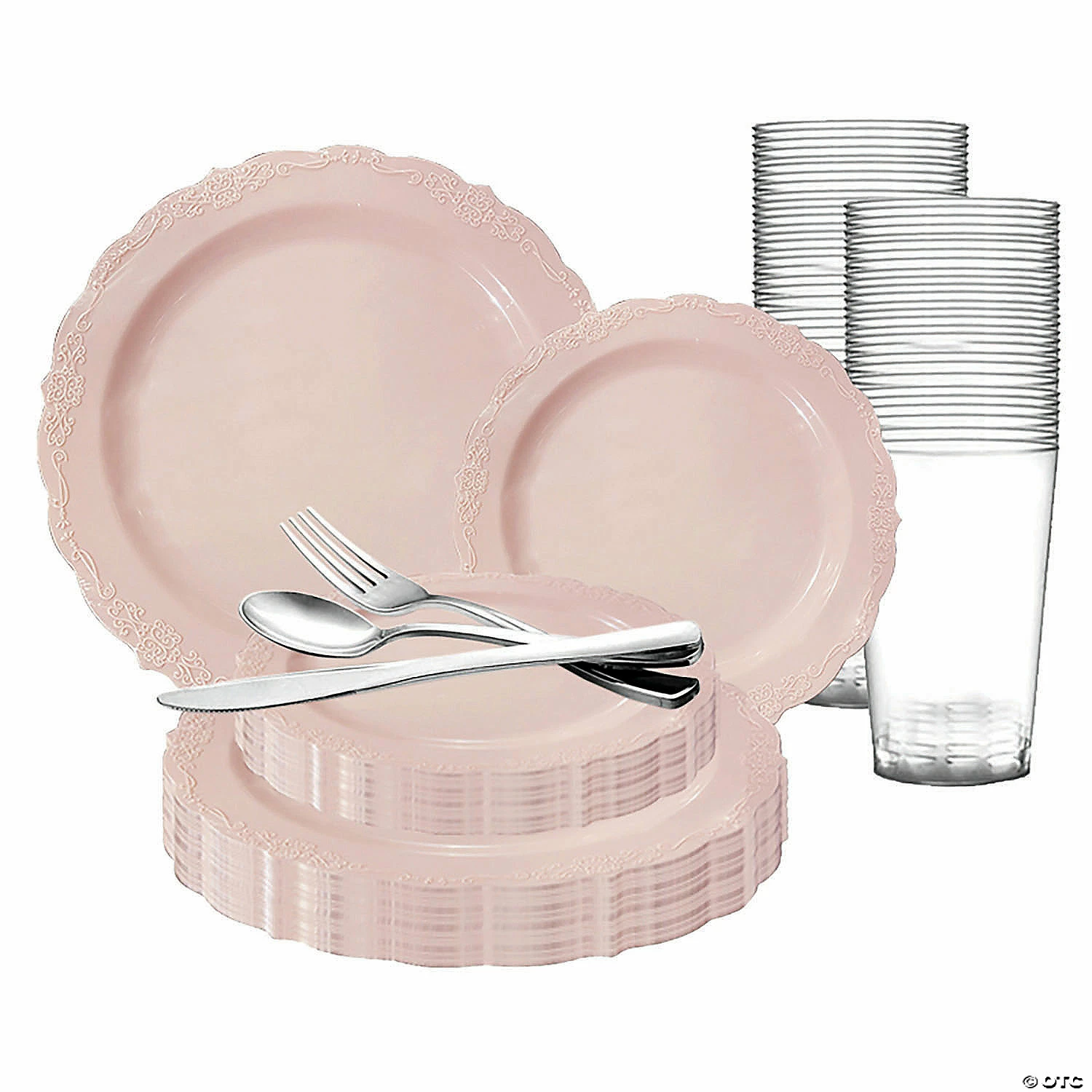 Best Sale ⭐ Pink Vintage Round Disposable Plastic Dinnerware Value Set (20 Settings) ❤️ 1 Best Sale ⭐ Pink Vintage Round Disposable Plastic Dinnerware Value Set (20 Settings) ❤️