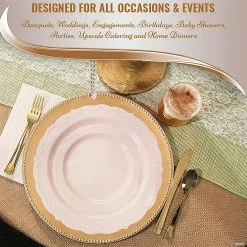 New 🎉 Pink Vintage Round Disposable Plastic Dinnerware Value Set (60 Settings) 🎉 -Party Tableware Shop pink vintage round disposable plastic dinnerware value set 60 settings14274874 a04