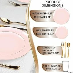 Party Tableware Shop -Party Tableware Shop pink with gold organic round disposable plastic dinnerware value set 120 settings14274441 a01