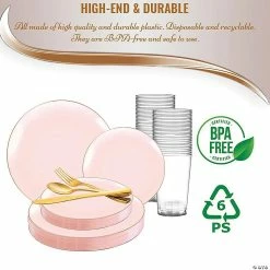 New 🧨 Pink with Gold Organic Round Disposable Plastic Dinnerware Value Set (20 Settings) 🧨 -Party Tableware Shop pink with gold organic round disposable plastic dinnerware value set 20 settings14274439 a03