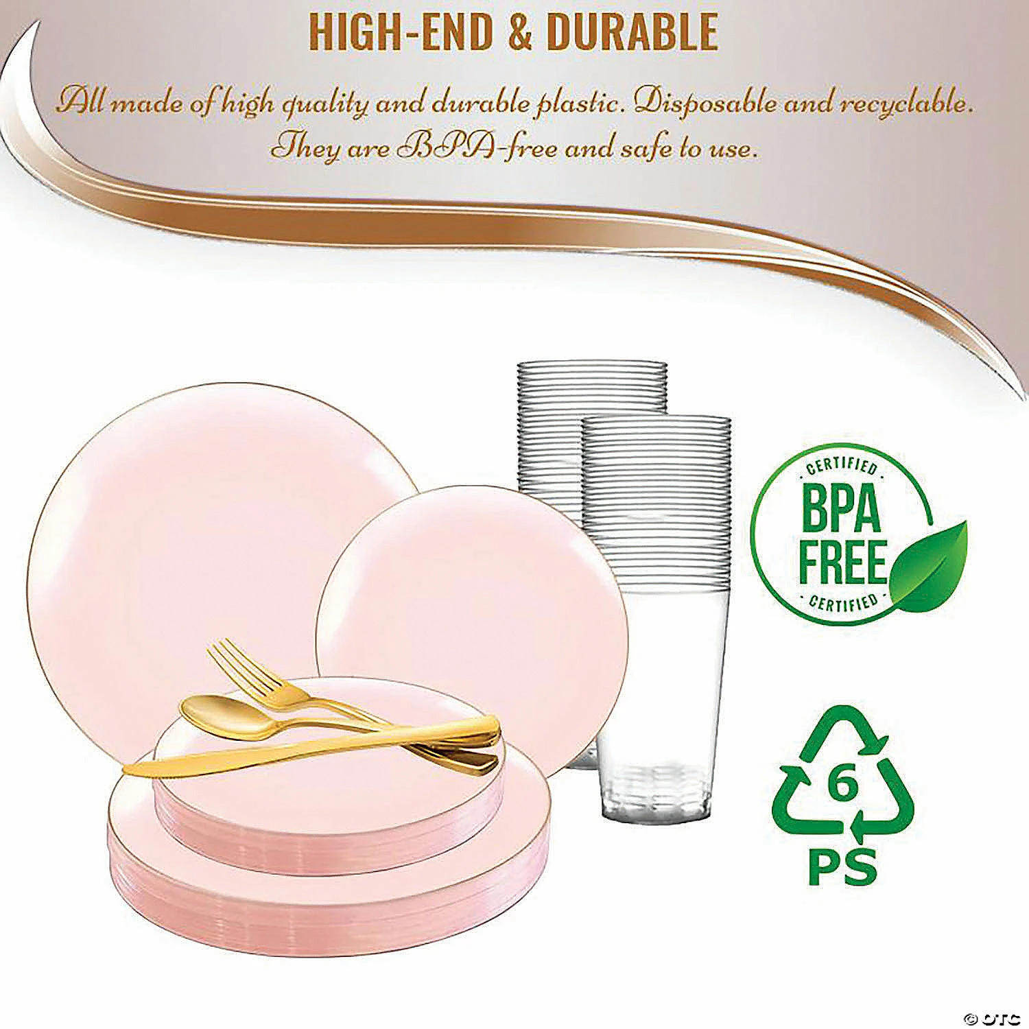 Cheap 🤩 Pink with Gold Organic Round Disposable Plastic Dinnerware Value Set (60 Settings) 🧨 4 Cheap 🤩 Pink with Gold Organic Round Disposable Plastic Dinnerware Value Set (60 Settings) 🧨 - Image 4