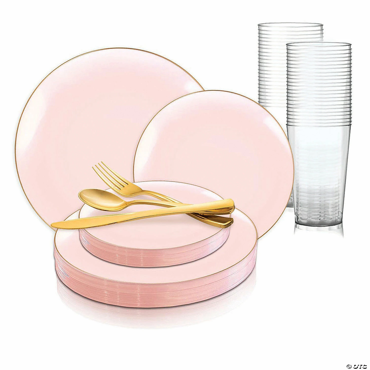 Cheap 🤩 Pink with Gold Organic Round Disposable Plastic Dinnerware Value Set (60 Settings) 🧨 1 Cheap 🤩 Pink with Gold Organic Round Disposable Plastic Dinnerware Value Set (60 Settings) 🧨