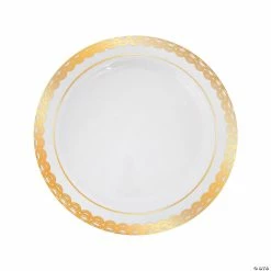 Deals 💯 Premium Plastic Dinner Plates with Ornate Gold Trim - 25 Ct. 🤩
