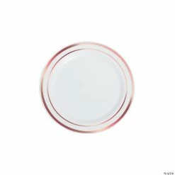 Outlet ⌛ Premium White Plastic Dessert Plates with Metallic Trim - 25 Ct. 🧨