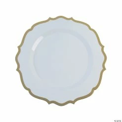Outlet 🔔 Premium White Plastic Dinner Plates with Ornate Gold Trim - 20 Ct. ⭐