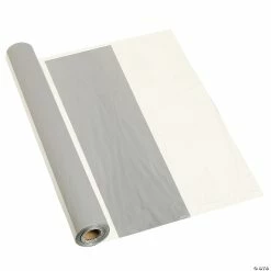 Buy 😉 Silver & White Striped Plastic Tablecloth Roll ✔️