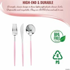 Budget 🌟 Silver with Pink Handle Moderno Disposable Plastic Dinner Knives (140 Knives) 🥰 -Party Tableware Shop silver with pink handle moderno disposable plastic dinner knives 140 knives14273816 a02
