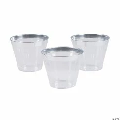 New 🛒 Small Plastic Cups with Silver Trim - 24 Pc. 🧨