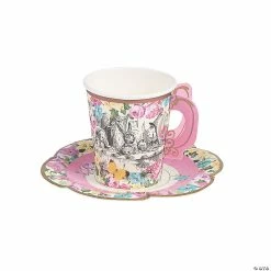 New ๐ Talking Tables Truly Alice in Wonderland Floral Paper Cups with Saucers - 12 Pc. ๐
