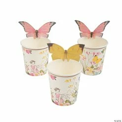 Wholesale 👏 Truly Fairy Floral Paper Cups with Butterfly Toppers - 12 Pc. ⭐