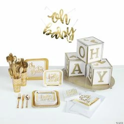 Best Sale π₯° White & Gold Baby Shower Tableware Kit for 24 Guests π