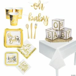Hot Sale π White & Gold Baby Shower Tableware Kit for 8 Guests π₯°