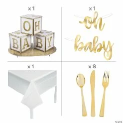 Hot Sale 👍 White & Gold Baby Shower Tableware Kit for 8 Guests 🥰 -Party Tableware Shop white and gold baby shower tableware kit for 8 guests13973025 a02